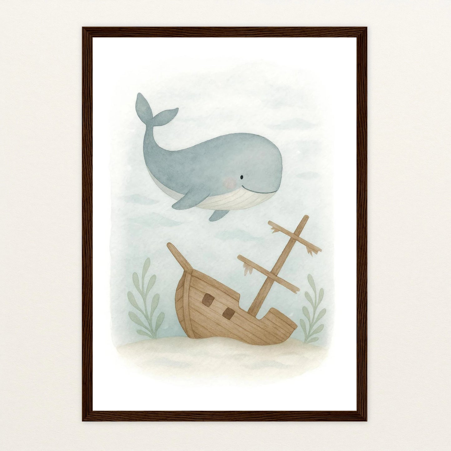 Willi der Wal - Motiv: "Schiffswrack" Poster mit Holzrahmen von tinylearner