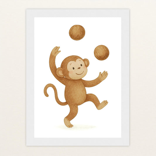 Aki der Affe - Motiv: "Kokosnuss" Poster mit Holzrahmen von tinylearner