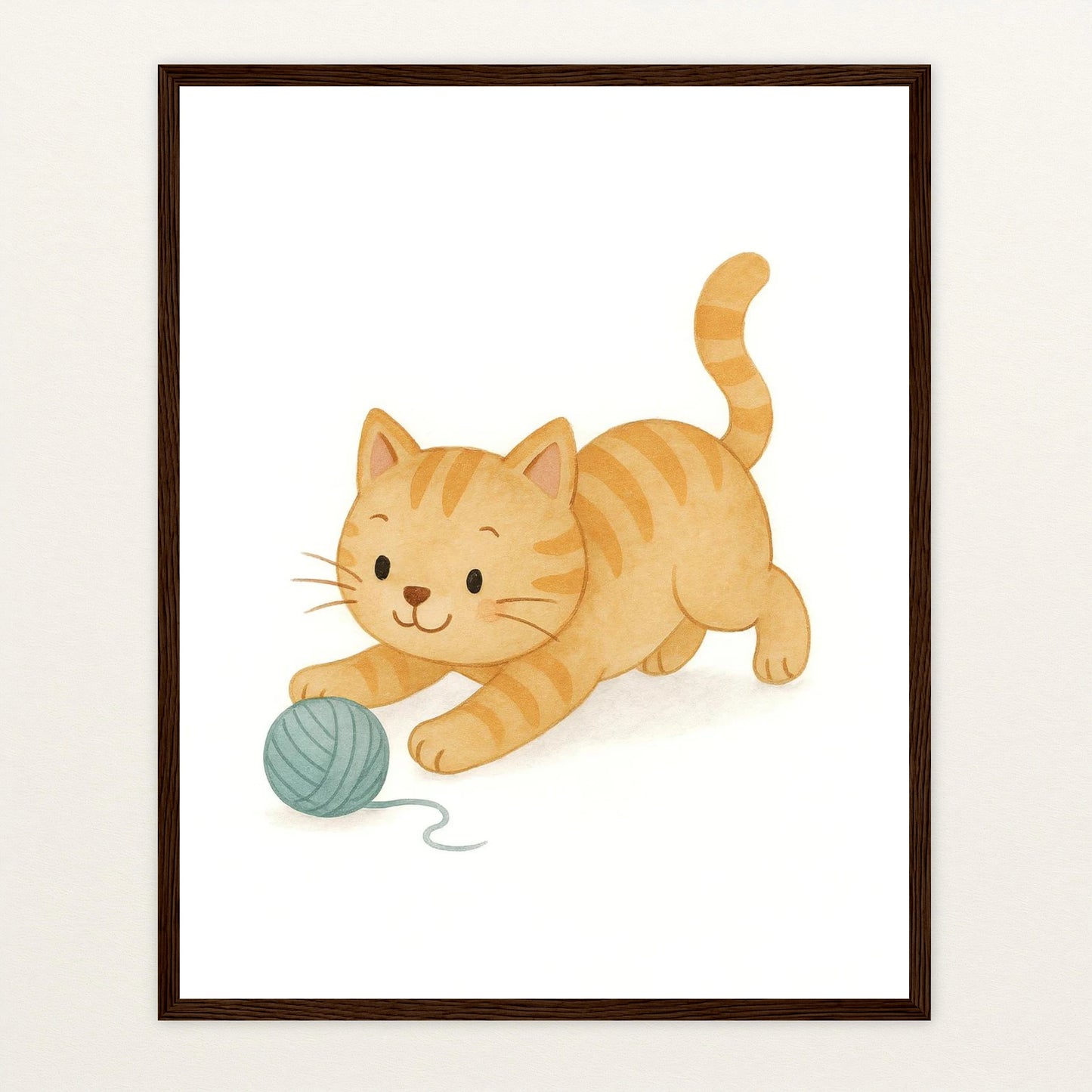 Kira die Katze - Motiv: "Wolle" Poster mit Holzrahmen von tinylearner