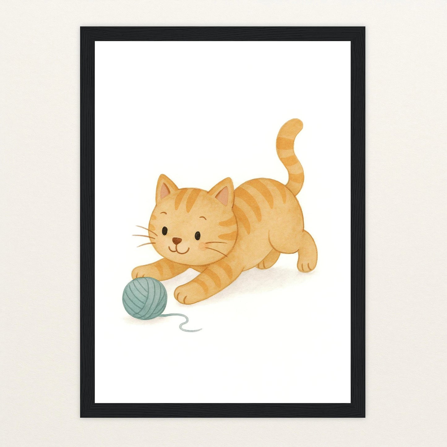 Kira die Katze - Motiv: "Wolle" Poster mit Holzrahmen von tinylearner