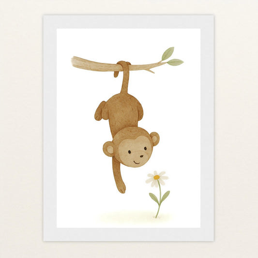 Aki der Affe - Motiv: "Gänseblümchen" Poster mit Holzrahmen von tinylearner