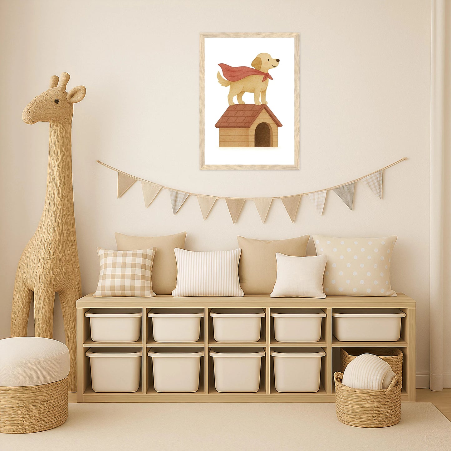 Hugo der Hund - Motiv: "Superheld" Poster mit Holzrahmen von tinylearner