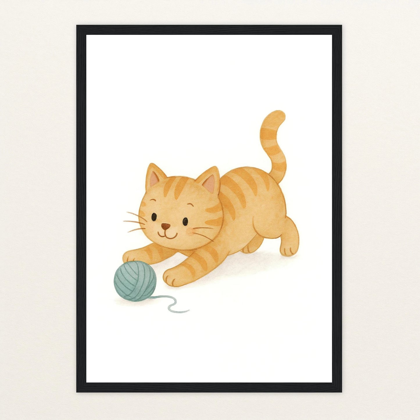 Kira die Katze - Motiv: "Wolle" Poster mit Holzrahmen von tinylearner