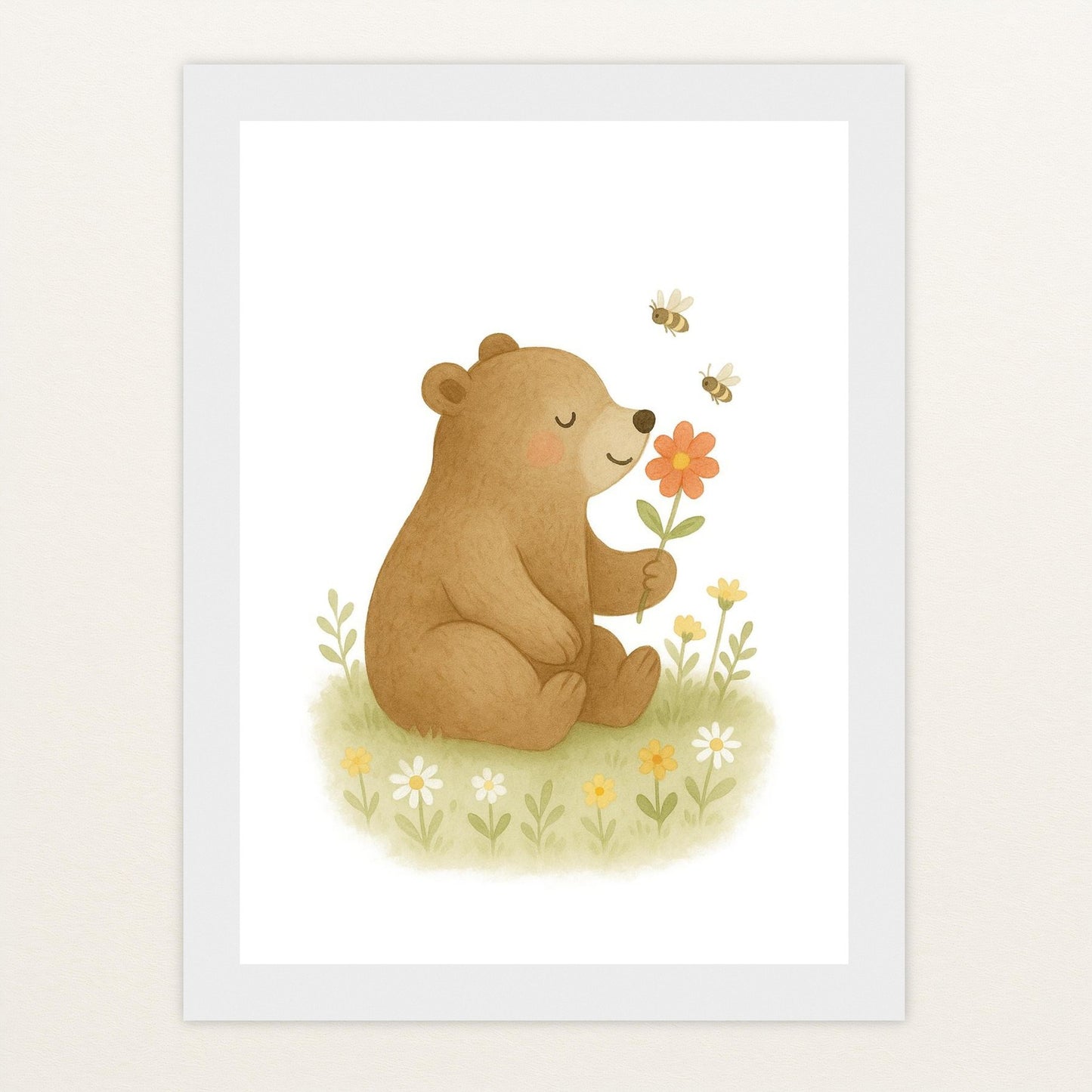 Balu der Bär - Motiv: "Blume" Poster mit Holzrahmen von tinylearner