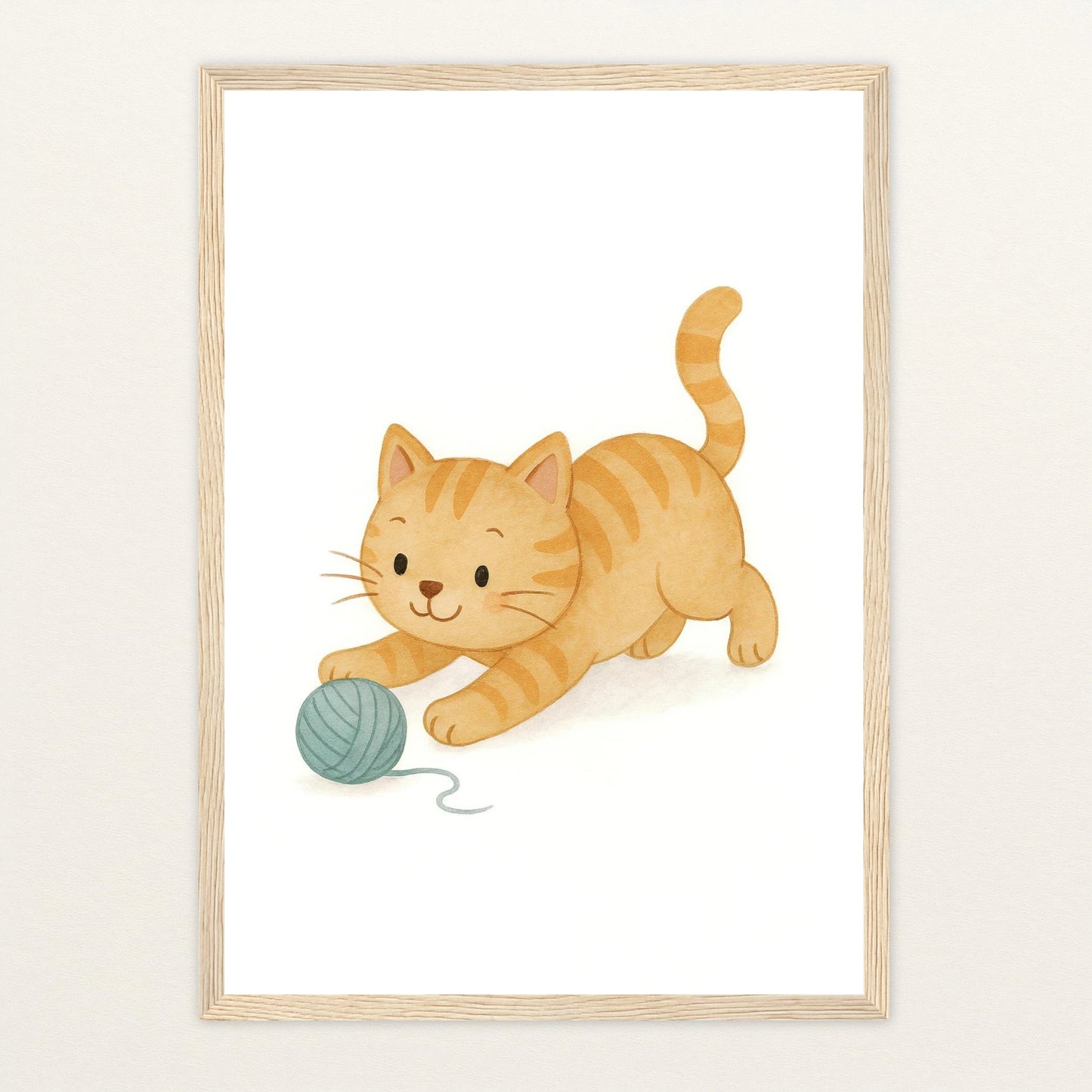 Kira die Katze - Motiv: "Wolle" Poster mit Holzrahmen von tinylearner