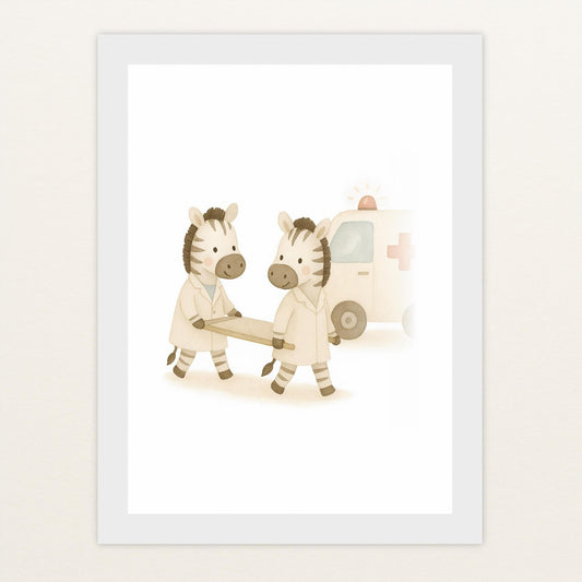 Zinni das Zebra - Motiv: "Krankenwagen" Poster mit Holzrahmen von tinylearner
