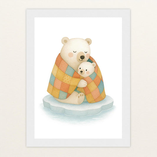 Pummel der Polarbär - Motiv: "Familie" Poster mit Holzrahmen von tinylearner