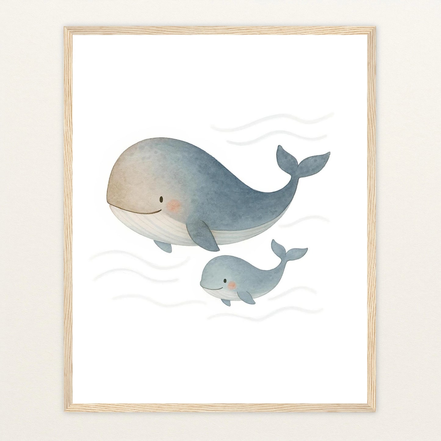 Willi der Wal - Motiv: "Familie" Poster mit Holzrahmen von tinylearner