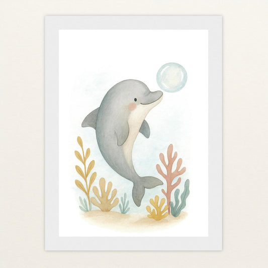 Dora der Delfin - Motiv: "Luftblase" Poster mit Holzrahmen von tinylearner