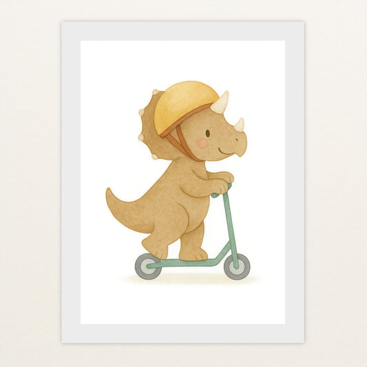 Dinosaurier Triceratops - Motiv: "Roller" Poster mit Holzrahmen von tinylearner