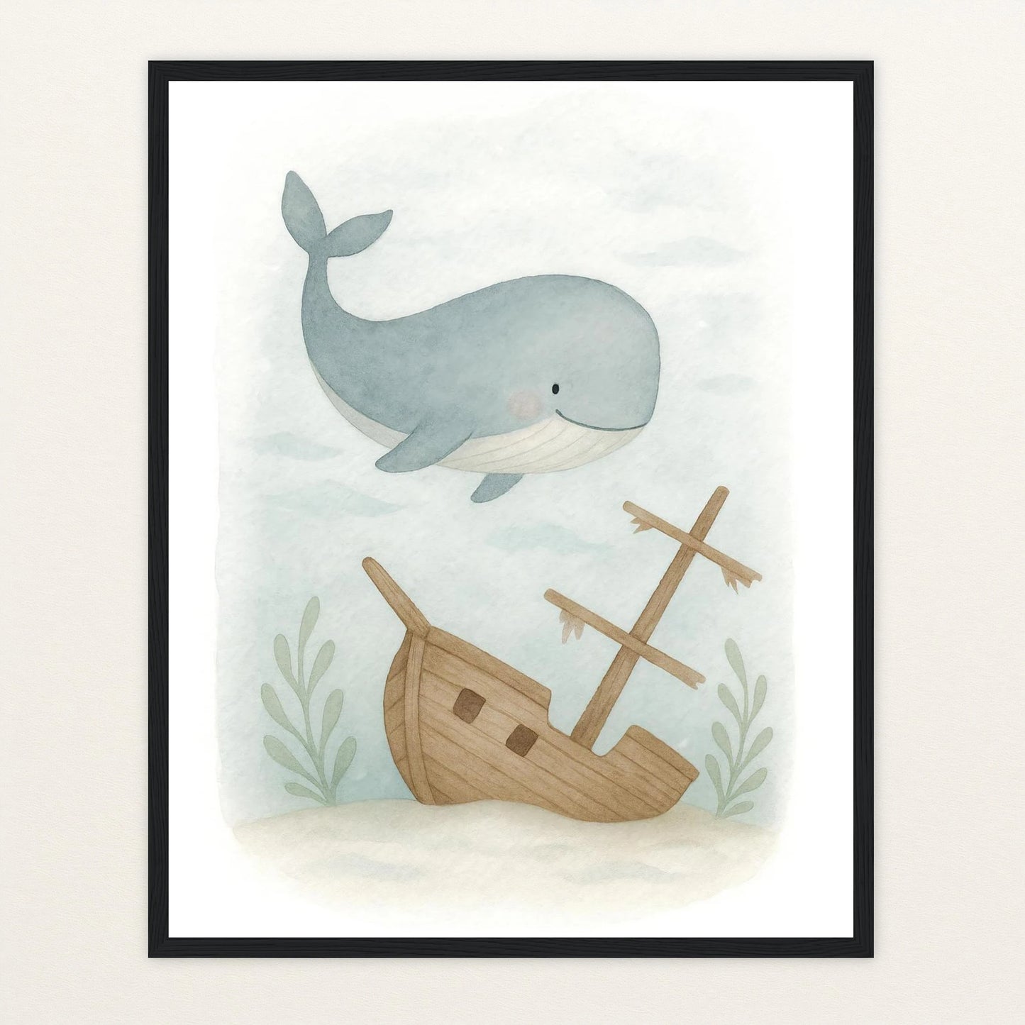 Willi der Wal - Motiv: "Schiffswrack" Poster mit Holzrahmen von tinylearner
