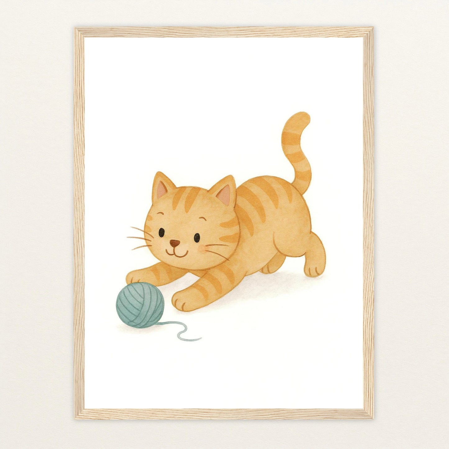 Kira die Katze - Motiv: "Wolle" Poster mit Holzrahmen von tinylearner