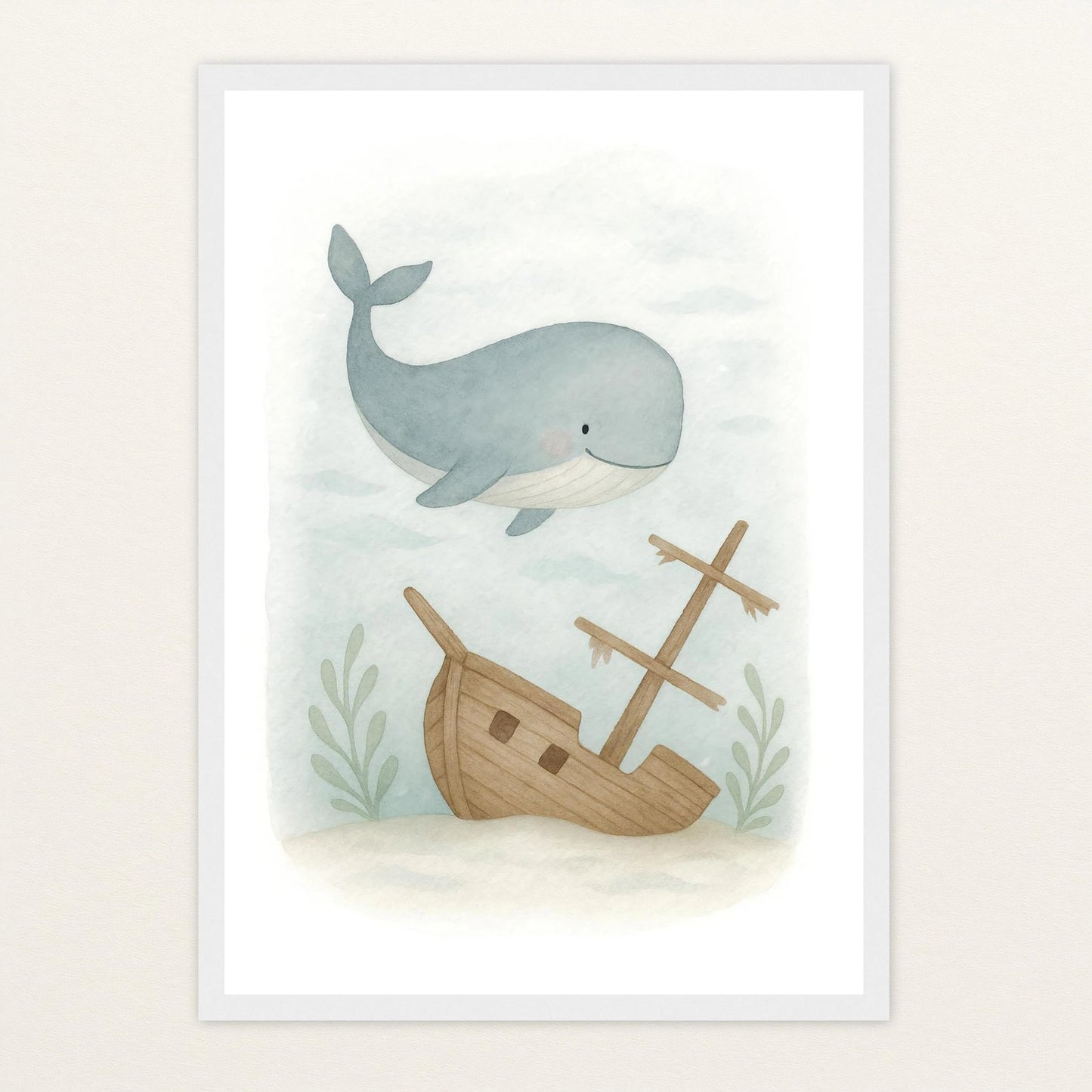 Willi der Wal - Motiv: "Schiffswrack" Poster mit Holzrahmen von tinylearner