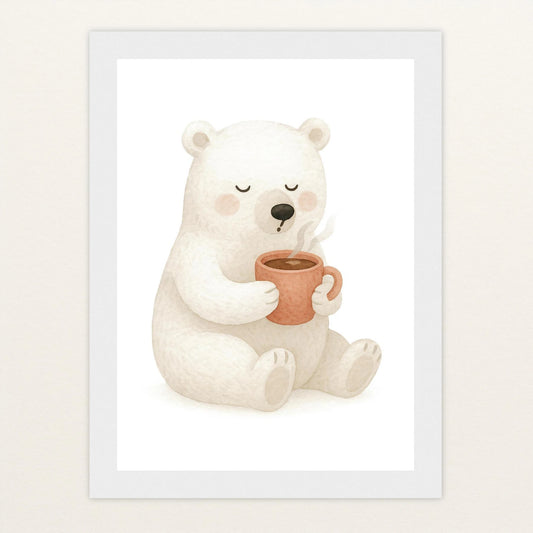 Pummel der Polarbär - Motiv: "Kakao" Poster mit Holzrahmen von tinylearner