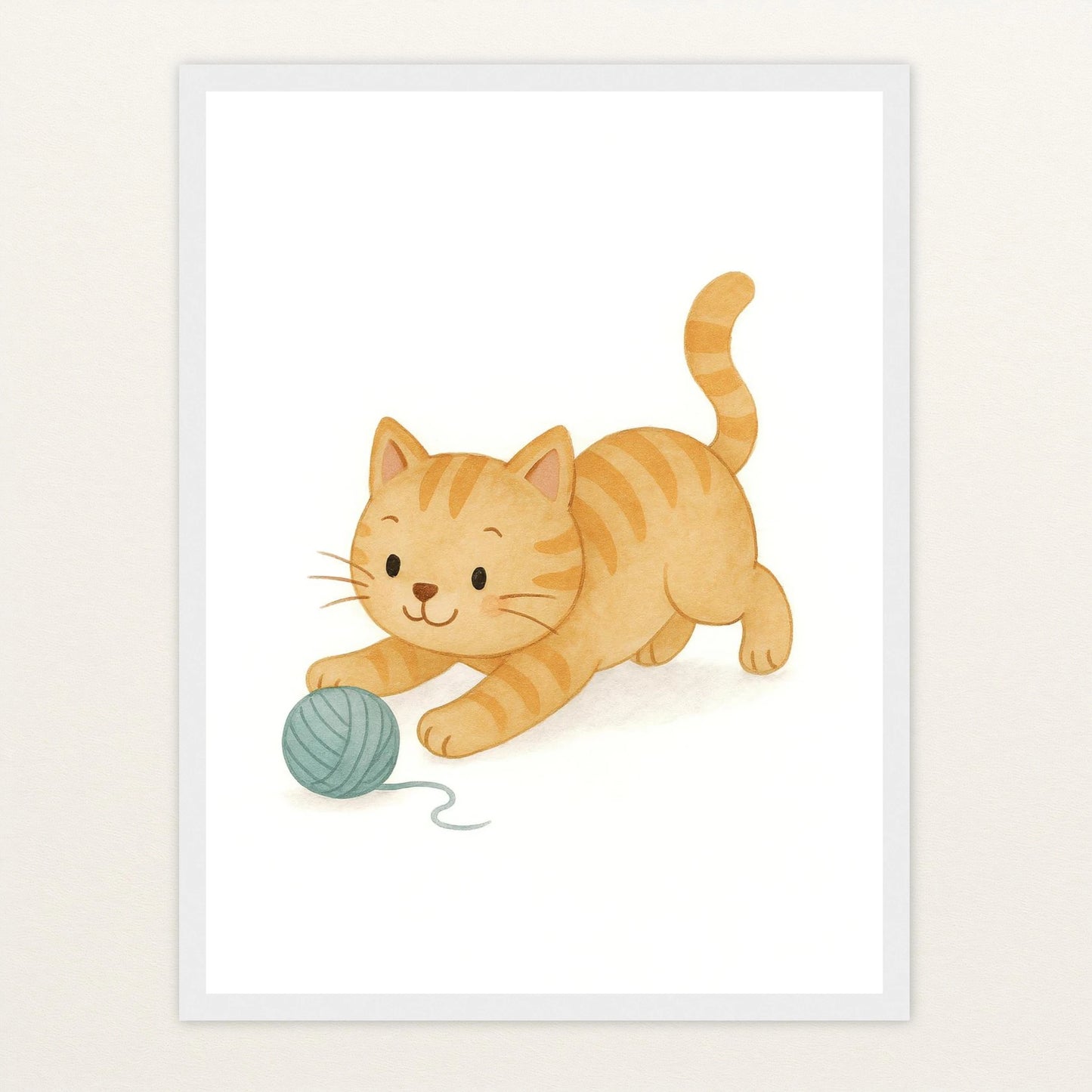 Kira die Katze - Motiv: "Wolle" Poster mit Holzrahmen von tinylearner