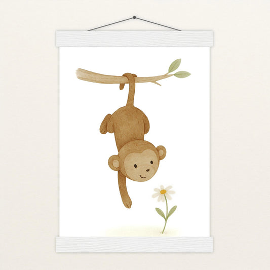 Aki der Affe - Motiv: "Gänseblümchen" Poster mit Leisten von tinylearner