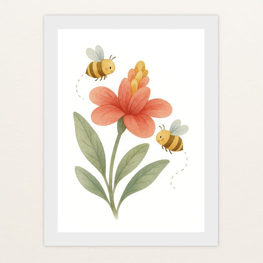Bibi die Biene - Motiv: "Blume" Poster mit Holzrahmen von tinylearner