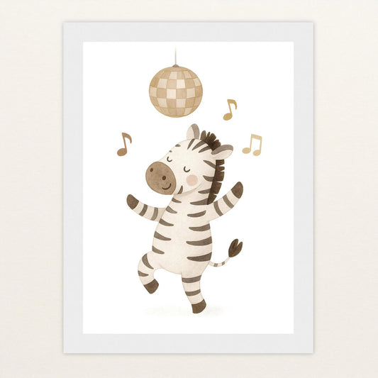 Zinni das Zebra - Motiv: "Tanzen" Poster mit Holzrahmen von tinylearner
