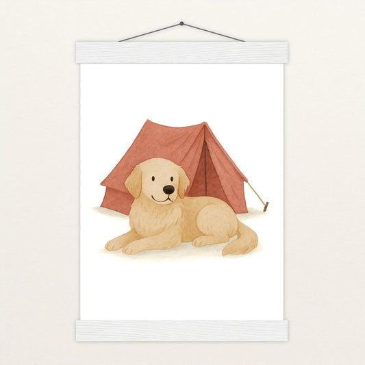 Hugo der Hund - Motiv: "Zelt" Poster mit Leisten von tinylearner