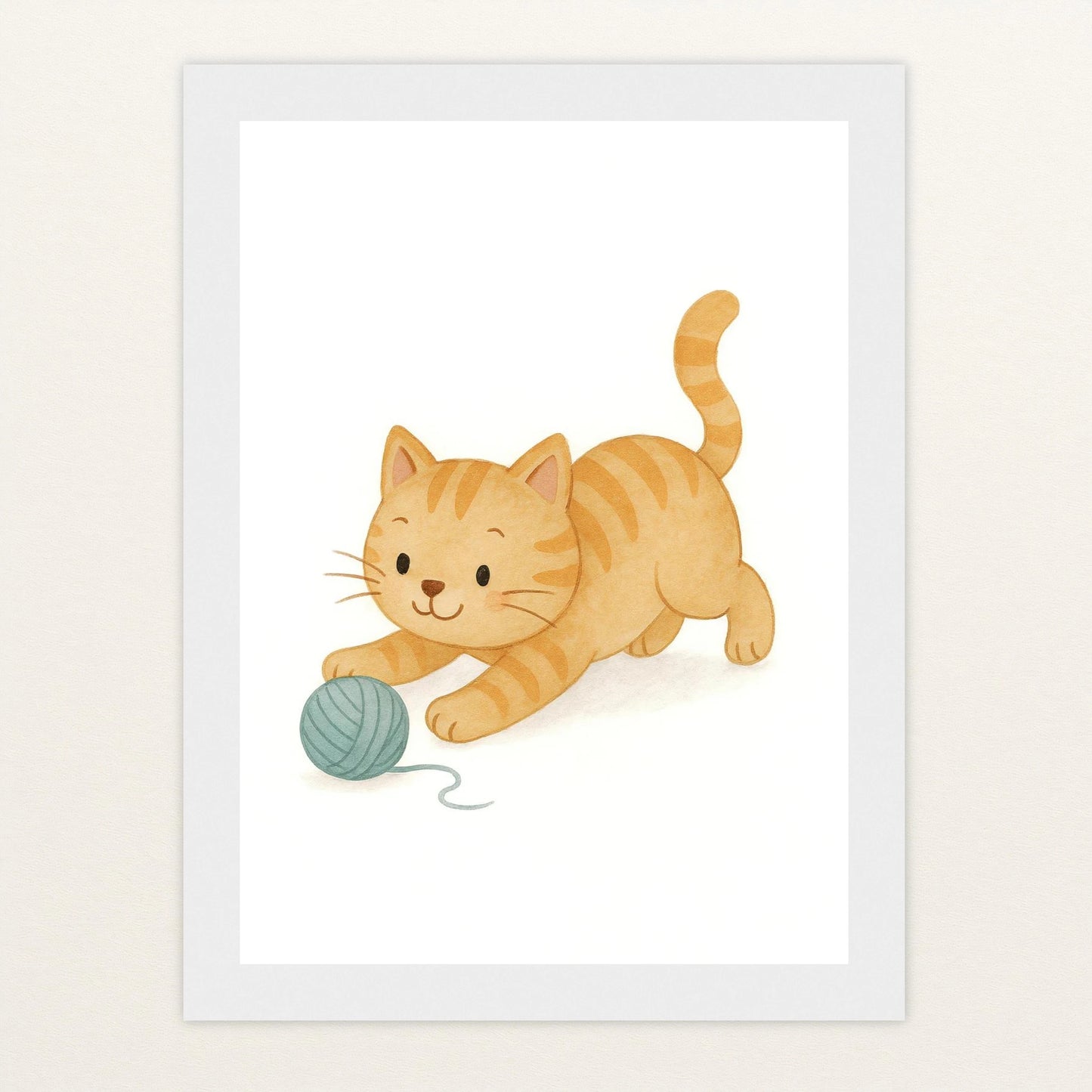 Kira die Katze - Motiv: "Wolle" Poster mit Holzrahmen von tinylearner