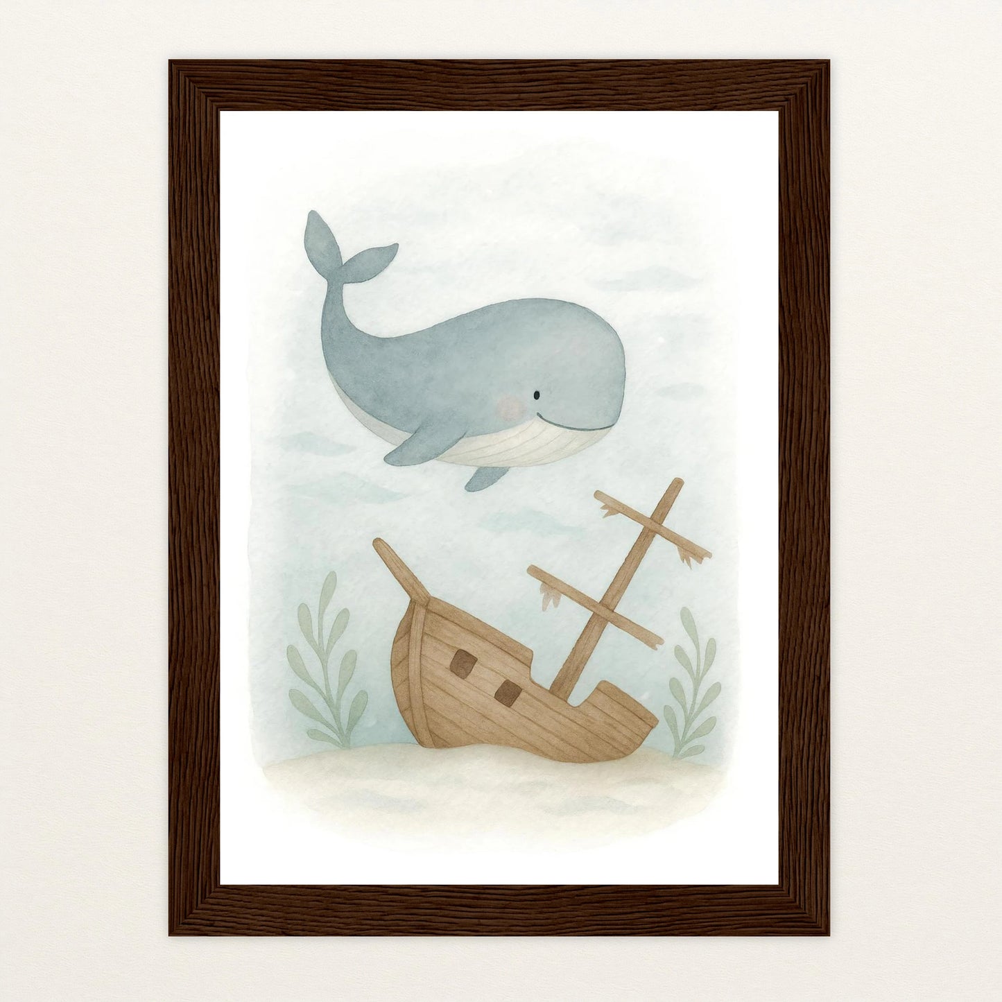 Willi der Wal - Motiv: "Schiffswrack" Poster mit Holzrahmen von tinylearner