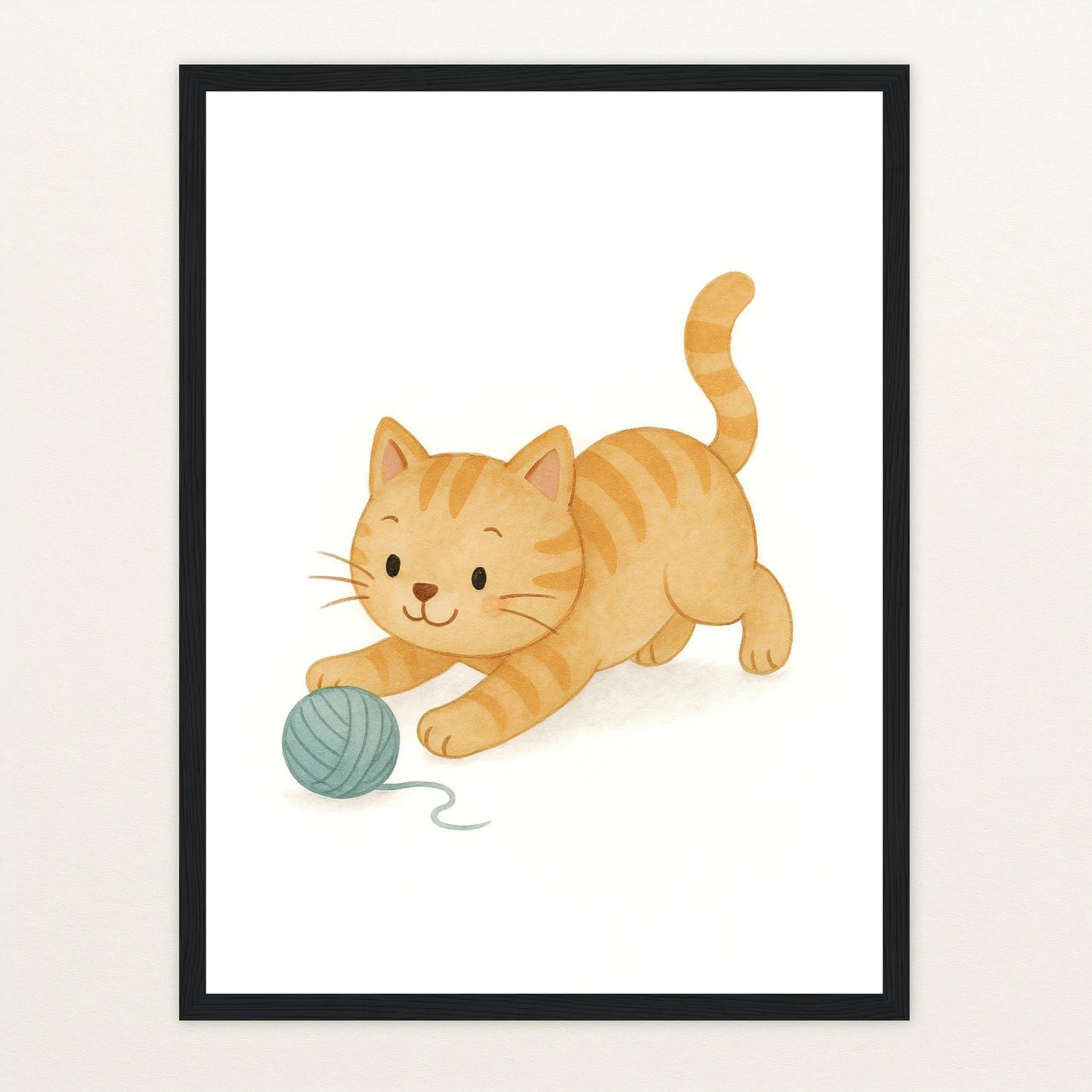 Kira die Katze - Motiv: "Wolle" Poster mit Holzrahmen von tinylearner