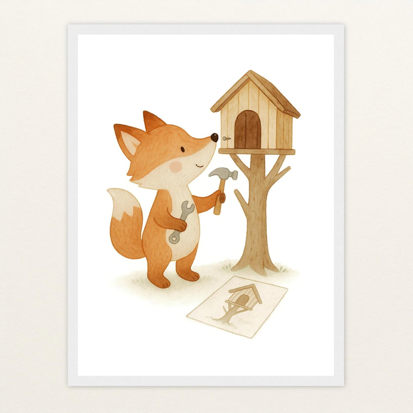 Finnegan der Fuchs - Motiv: "Baumhaus" Poster mit Holzrahmen von tinylearner