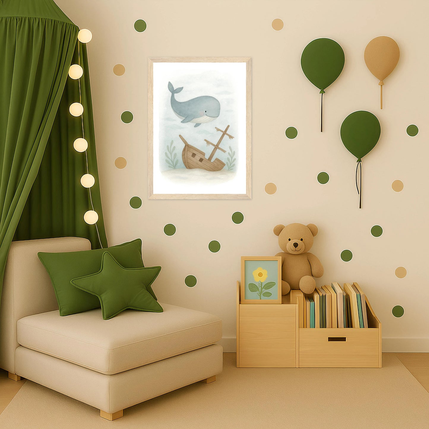 Willi der Wal - Motiv: "Schiffswrack" Poster mit Holzrahmen von tinylearner