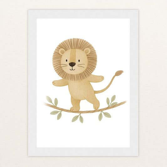Leo der Löwe - Motiv: "Seiltanz" Poster mit Holzrahmen von tinylearner