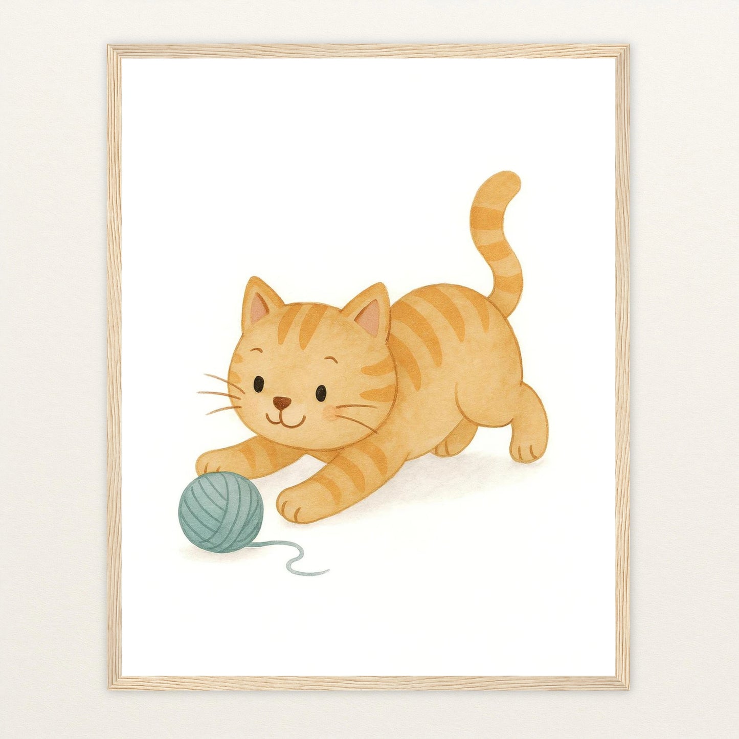 Kira die Katze - Motiv: "Wolle" Poster mit Holzrahmen von tinylearner