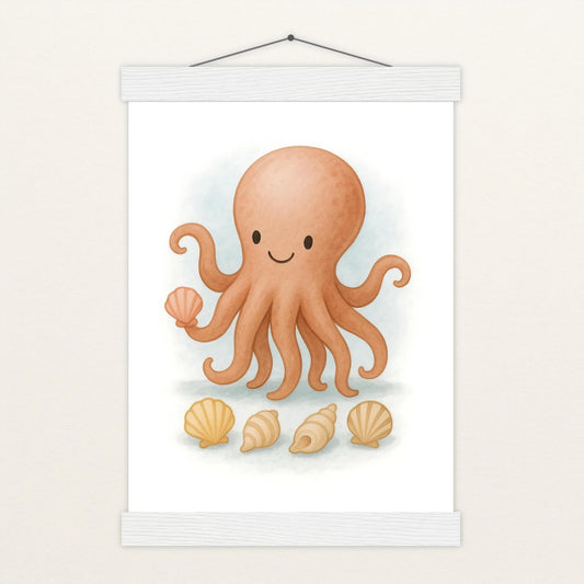 Tilli der Tintenfisch - Motiv: "Muscheln" Poster mit Leisten von tinylearner