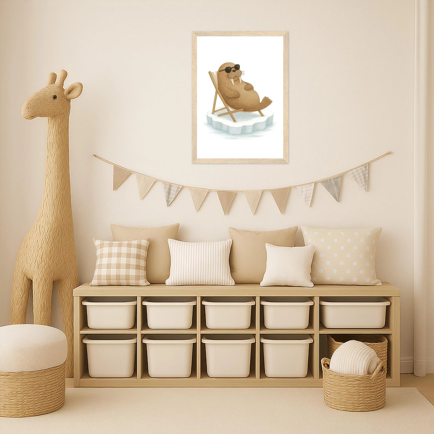 Wally das Walross - Motiv: "Liegestuhl" Poster mit Holzrahmen von tinylearner