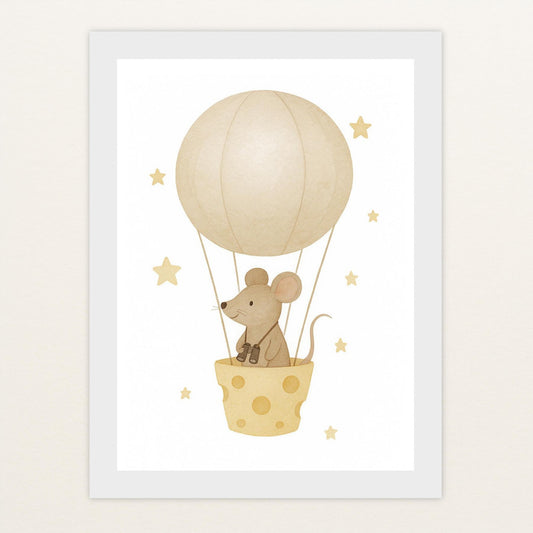 Mimi die Maus - Motiv: "Heißluftballon" Poster mit Holzrahmen von tinylearner