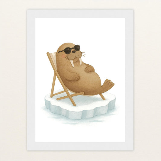 Wally das Walross - Motiv: "Liegestuhl" Poster mit Holzrahmen von tinylearner