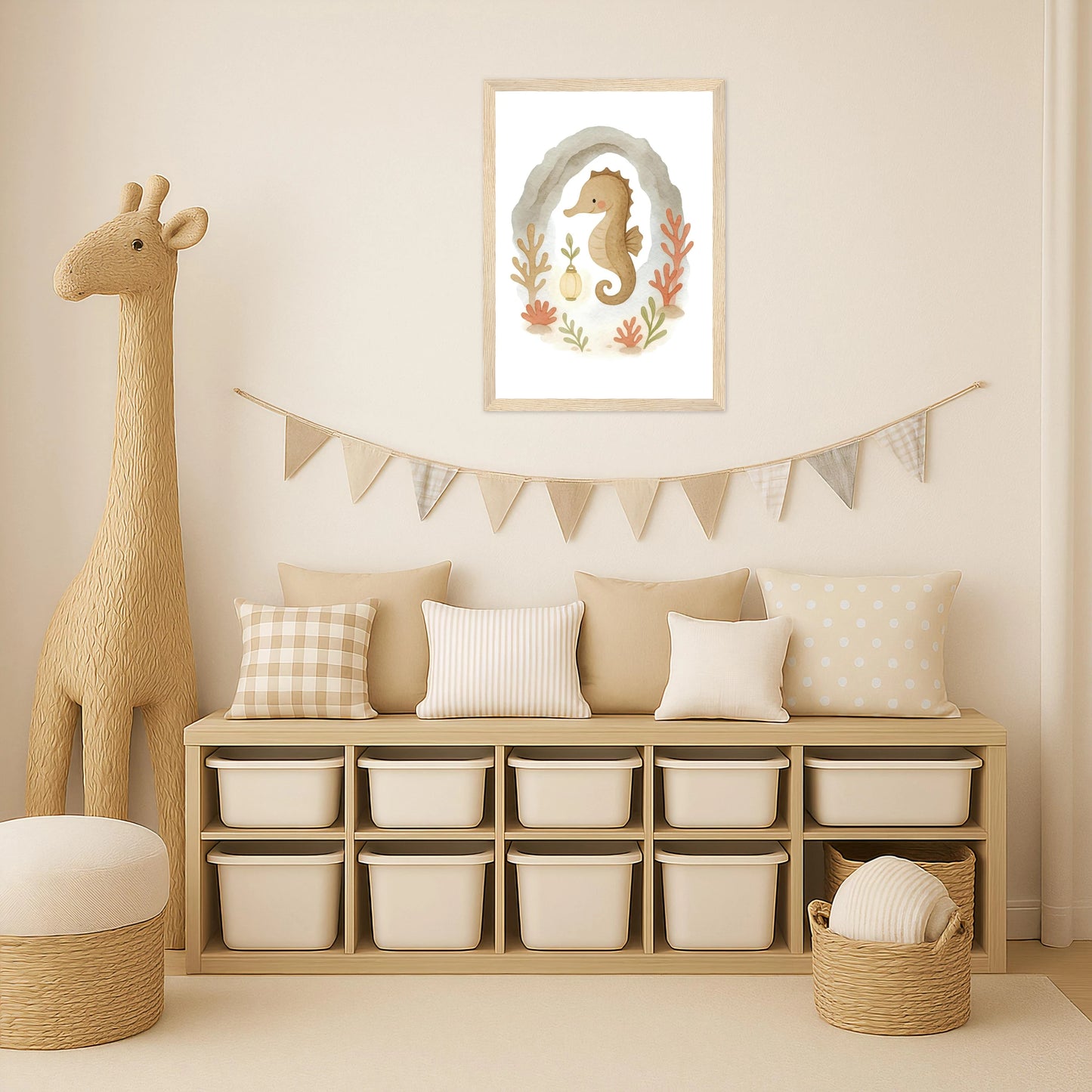Suri das Seepferdchen - Motiv: "Höhle" Poster mit Holzrahmen von tinylearner