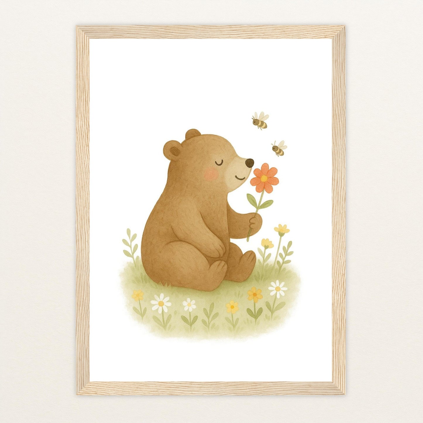 Balu der Bär - Motiv: "Blume" Poster mit Holzrahmen von tinylearner
