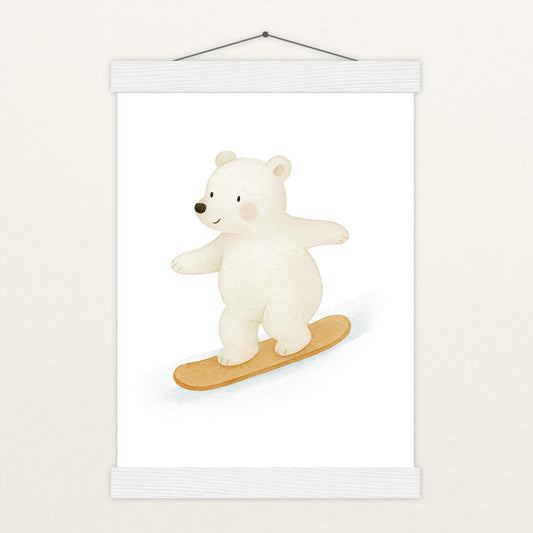 Pummel der Polarbär - Motiv: "Snowboard" Poster mit Leisten von tinylearner