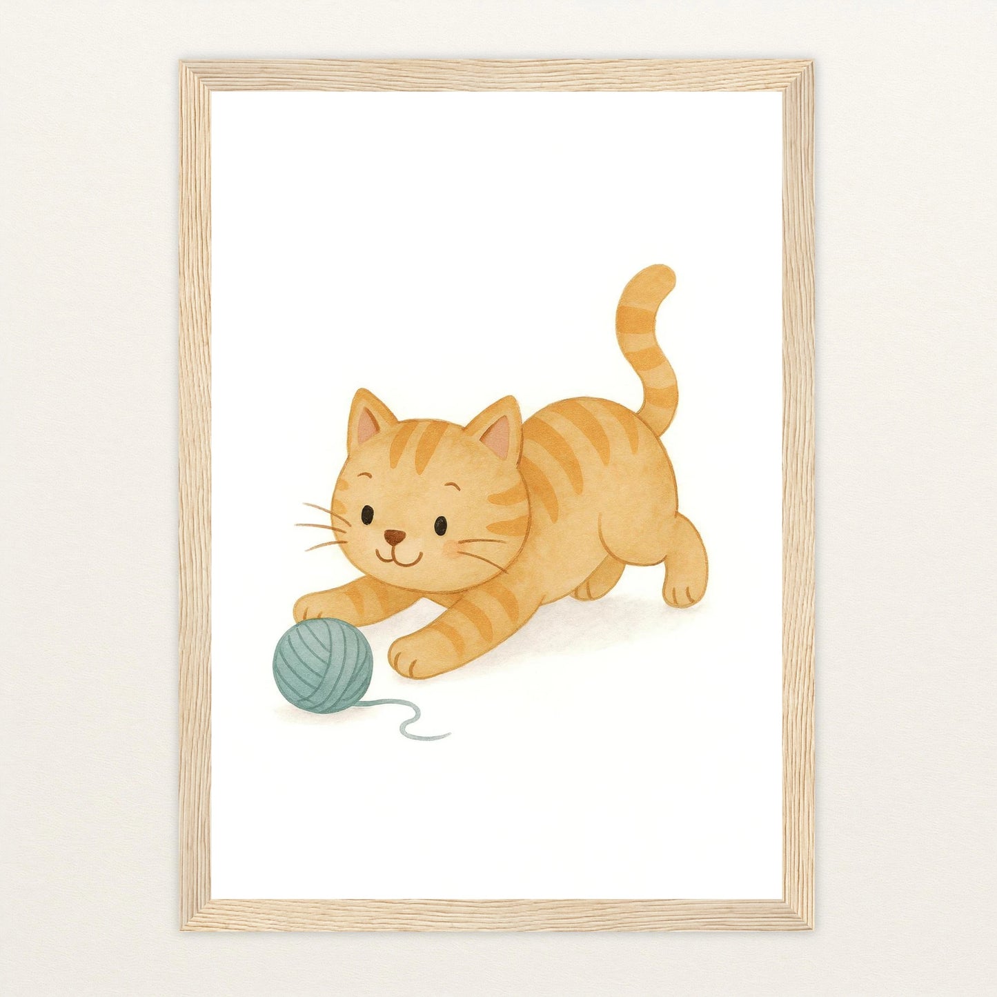 Kira die Katze - Motiv: "Wolle" Poster mit Holzrahmen von tinylearner