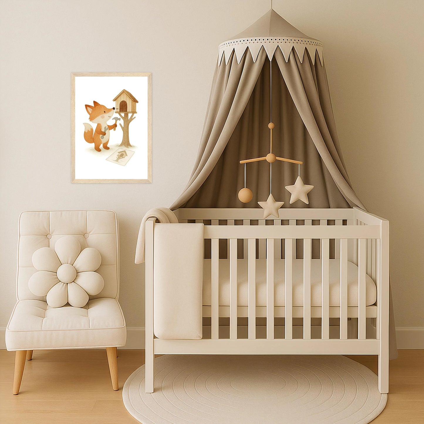 Finnegan der Fuchs - Motiv: "Baumhaus" Poster mit Holzrahmen von tinylearner