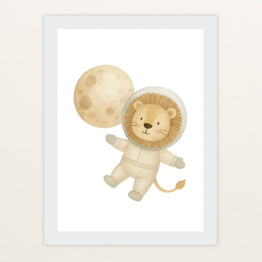 Leo der Löwe - Motiv: "Astronaut" Poster mit Holzrahmen von tinylearner