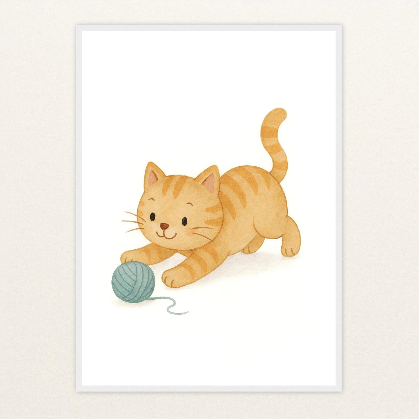 Kira die Katze - Motiv: "Wolle" Poster mit Holzrahmen von tinylearner