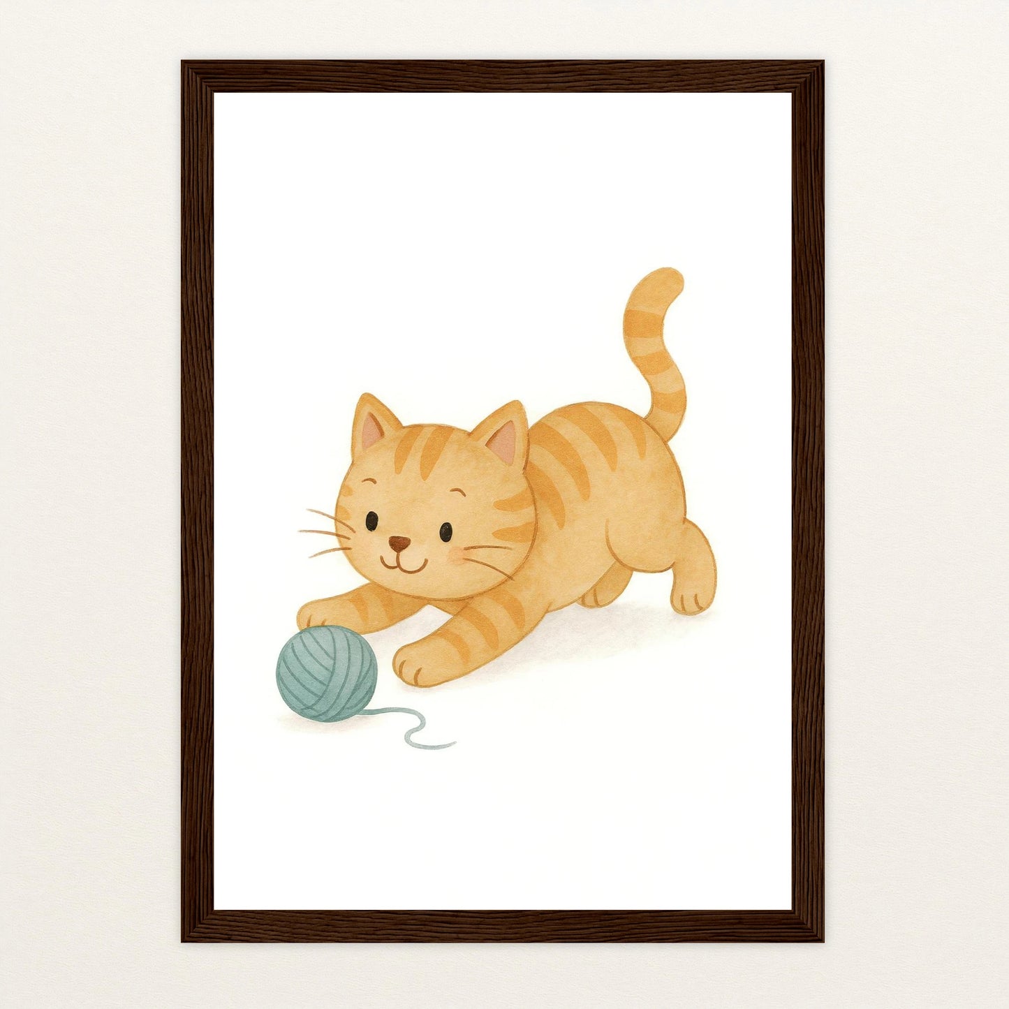 Kira die Katze - Motiv: "Wolle" Poster mit Holzrahmen von tinylearner