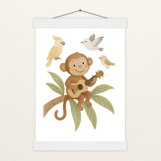 Aki der Affe - Motiv: "Ukulele" Poster mit Leisten von tinylearner