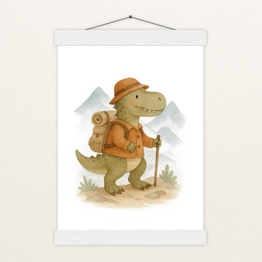 Dinosaurier T-Rex - Motiv: "Wandern" Poster mit Leisten von tinylearner