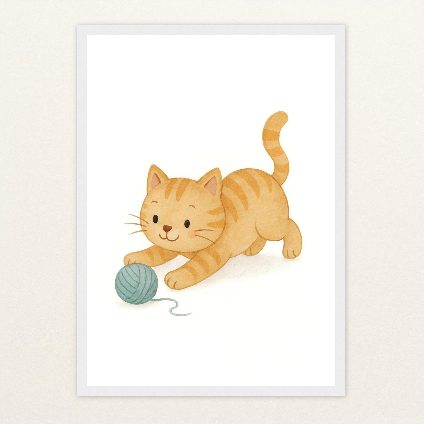 Kira die Katze - Motiv: "Wolle" Poster mit Holzrahmen von tinylearner