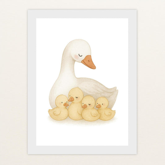 Gusi die Gans - Motiv: "Familie" Poster mit Holzrahmen von tinylearner