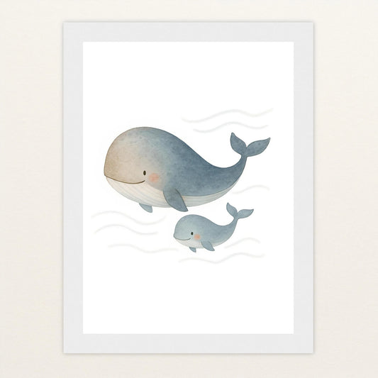 Willi der Wal - Motiv: "Familie" Poster mit Holzrahmen von tinylearner