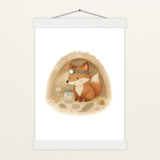 Finnegan der Fuchs - Motiv: "Höhle" Poster mit Leisten von tinylearner