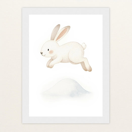 Sina der Schneehase - Motiv: "Schneehügel" Poster mit Holzrahmen von tinylearner