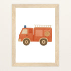 Feuerwehrauto Poster mit Holzrahmen